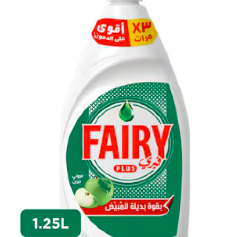 Fairy Plus Fruity Green Dishwashing Liquid Soap With Alternative Power To Bleach 1.25L