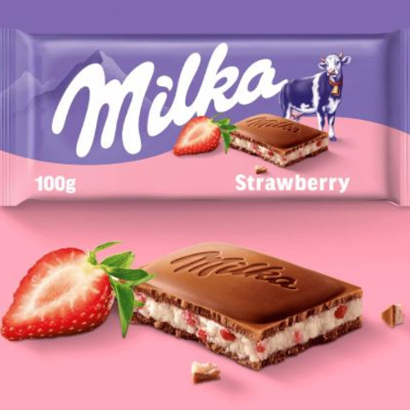 Milka Chocolate Tablet filled with Strawberry Yoghurt, 100g